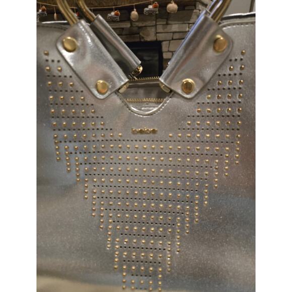Vintage Bebe Silver Studded Shoulder Bag with Gold Handles & Compartments - Picture 2 of 13